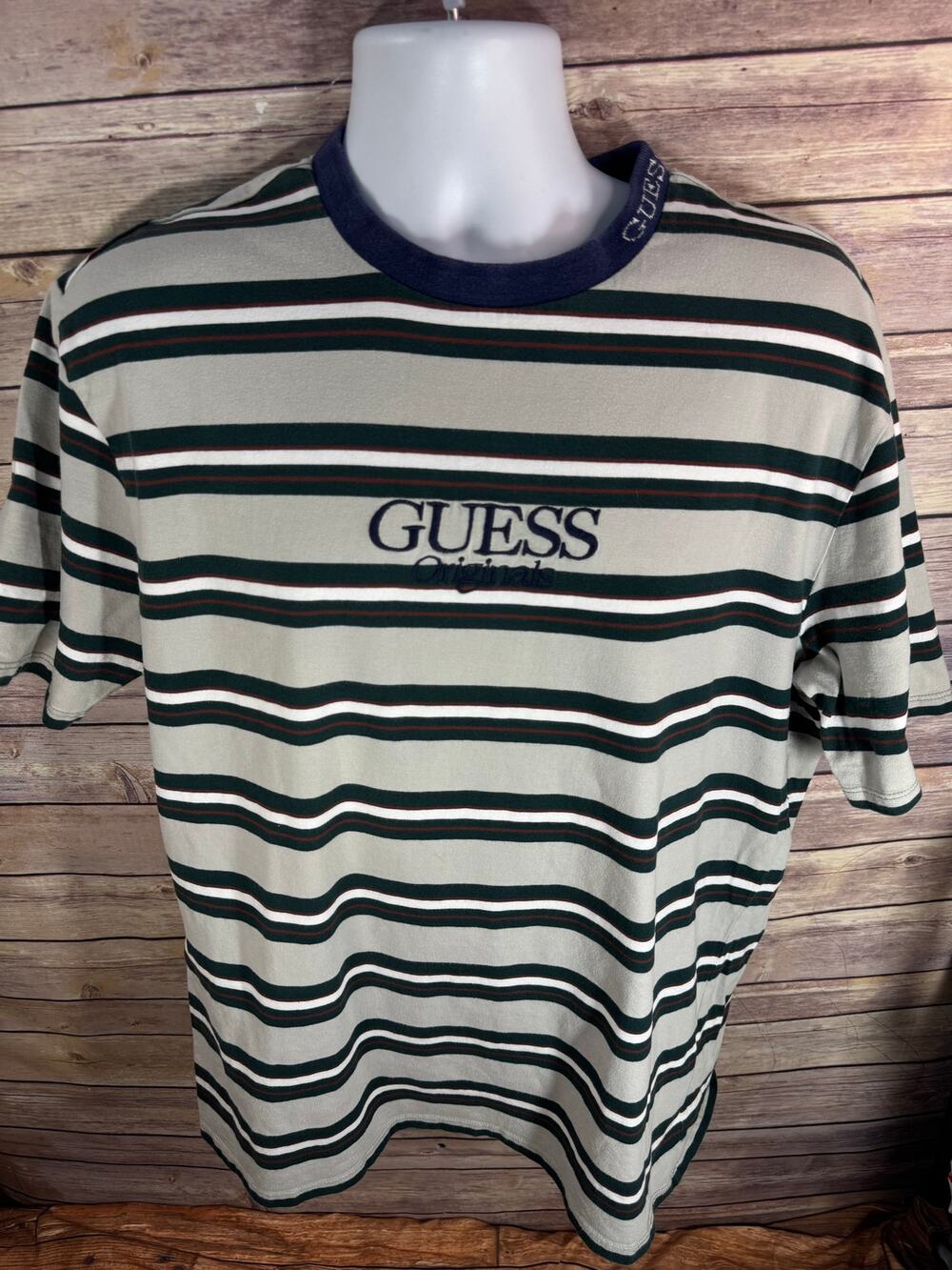 Guess Original Multicolor Size M Short Sleeve Shirt Green White Blue Gray Y2K